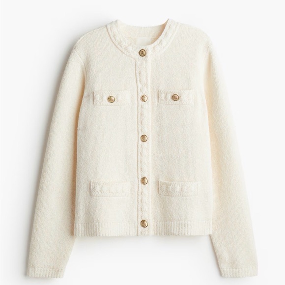 H&M Sweaters - H&M Cream Bouclé Knit Cardigan with Gold Buttons